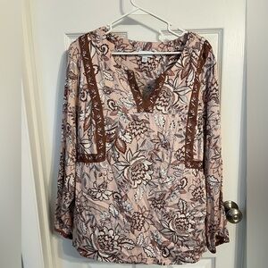 J. Jill Brown and Pink Long Sleeve Blouse